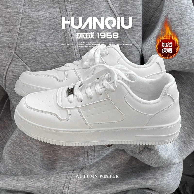 环球复古加绒小白鞋男2025冬季爆款百搭轻便保暖ins潮流时尚鞋