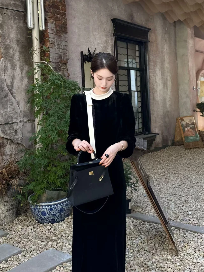 T113287F气质常规款套头立领时尚长袖秋冬拼接纯色优雅上衣