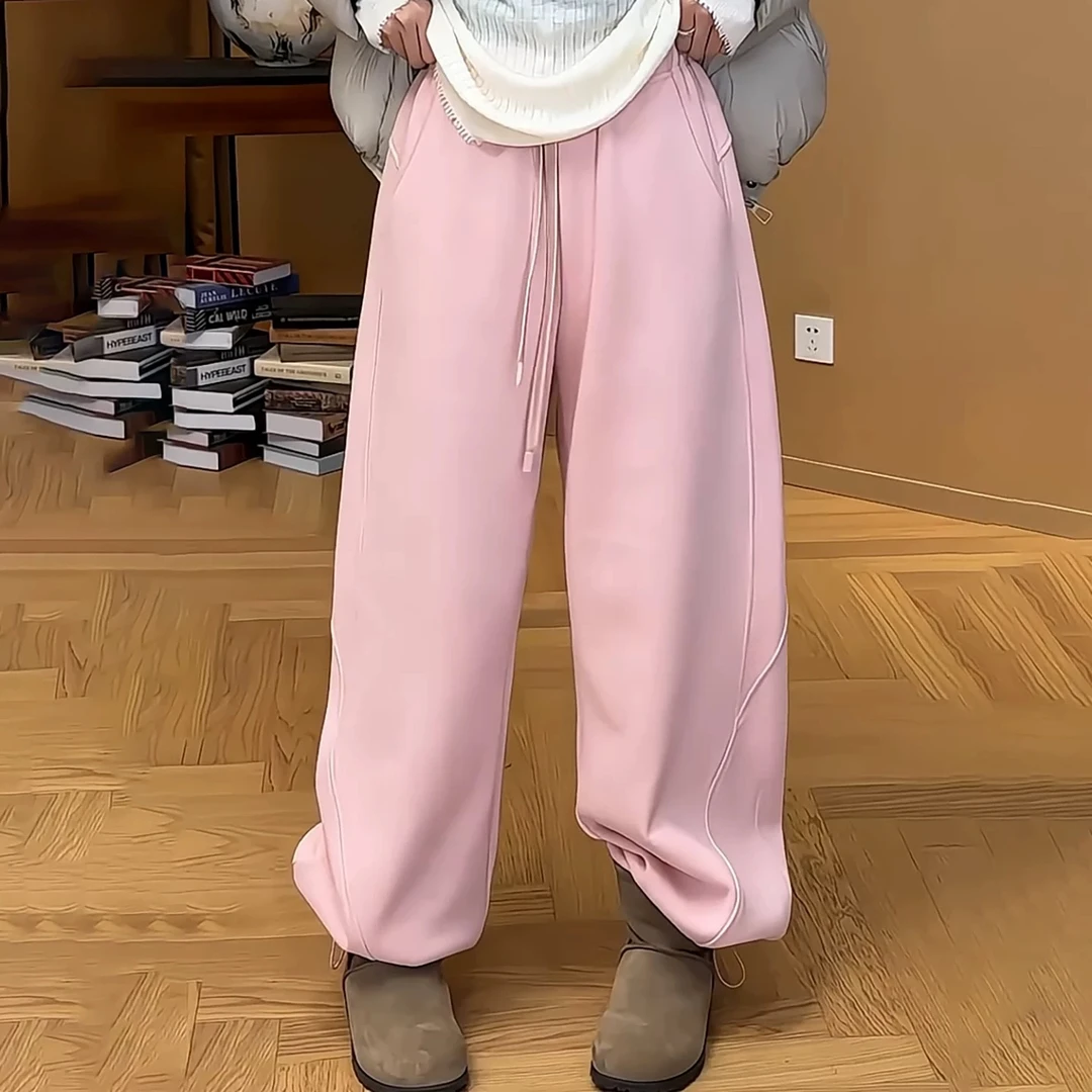 【交个朋友】冬日暖芯加绒加厚弯刀女高腰宽松垂感显瘦保暖阔腿裤