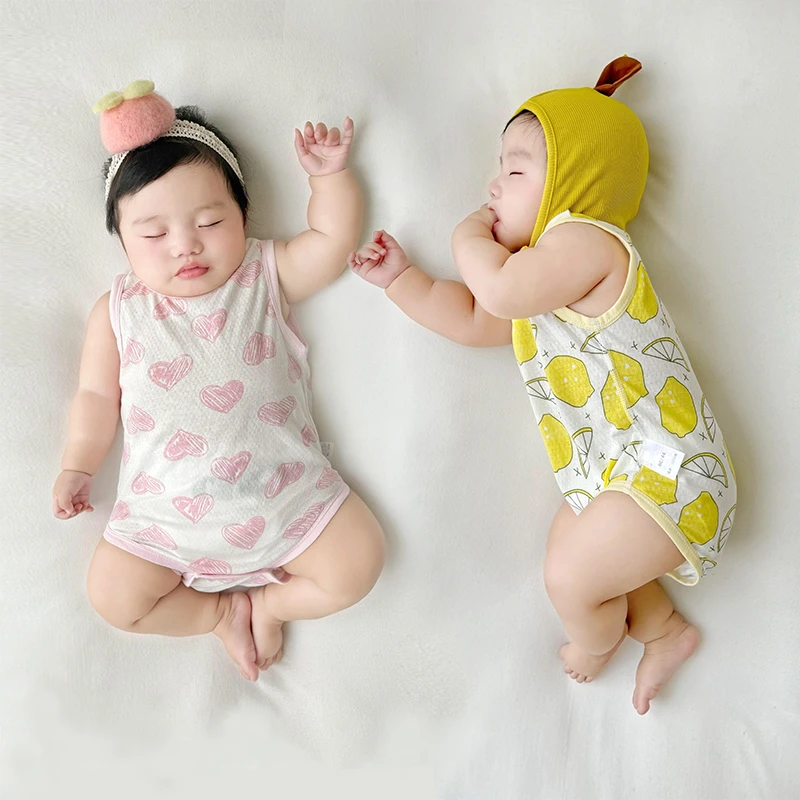 夏季婴儿背心护肚包屁衣纯棉透气网眼男女宝宝无袖无骨三角哈衣