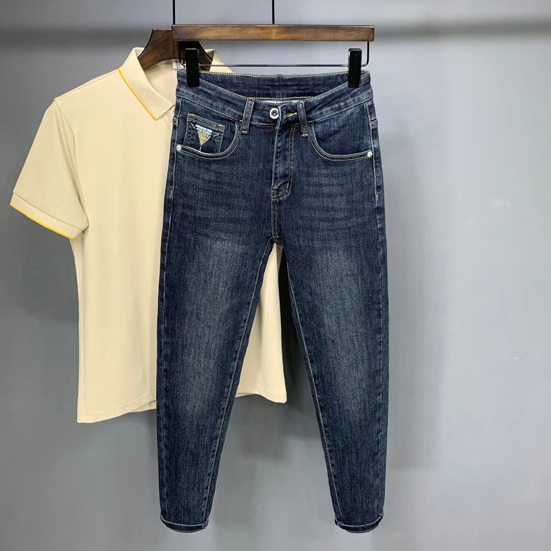 DeweLvum！!匠心制作！一眼就爱上!刺绣修身透气小脚九分牛仔裤男潮