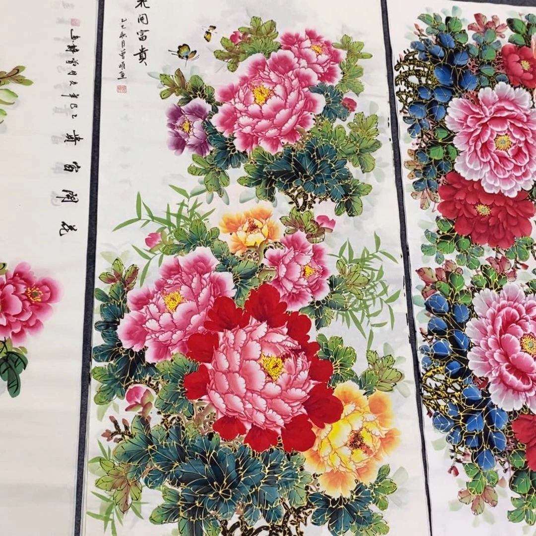 国画尺寸140✖️70四尺精品手绘金线牡丹