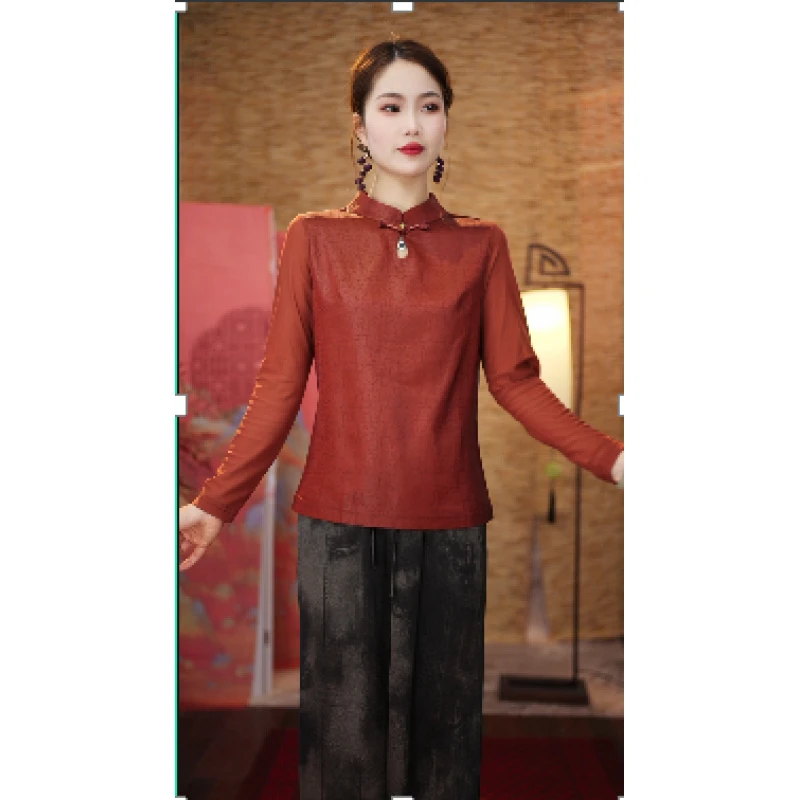 【骑袍春漫】打底长袖网纱打底上衣女时尚百搭