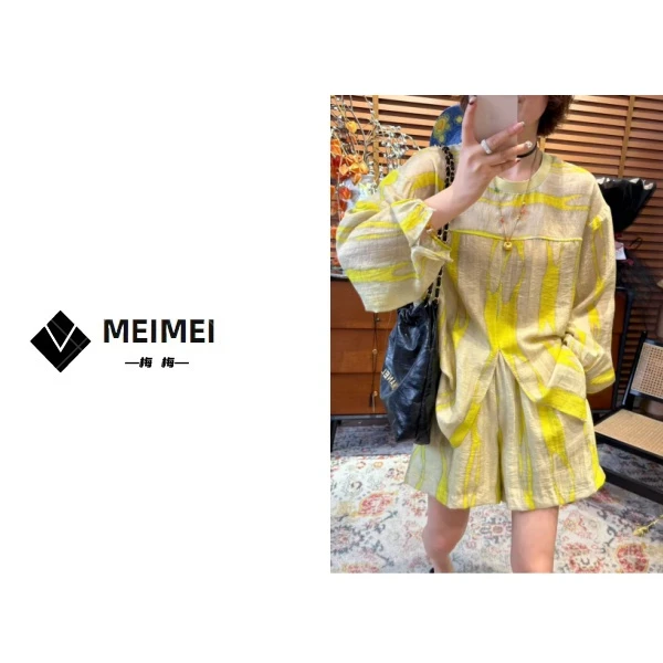 XMM.【晚香玉套装】时尚百搭潮流显瘦洋气宽松休闲夏季亚麻衣HZ3566