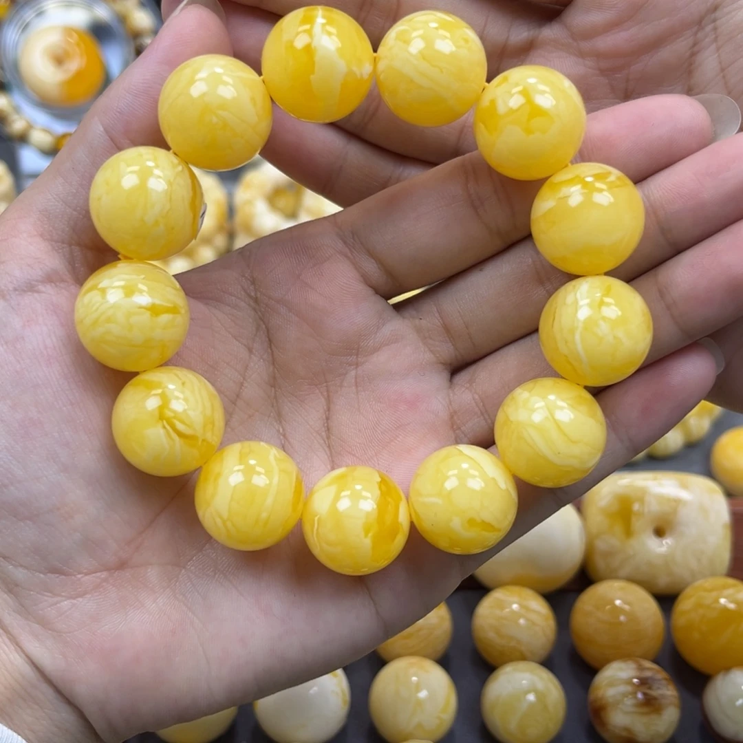 琥珀未镶嵌手串同料圆珠手串17.5mm