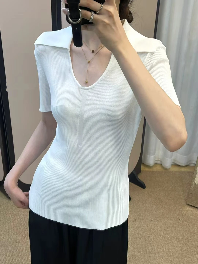 【盼盼精选】针织领短袖高弹上衣夏季透气水晶棉上衣