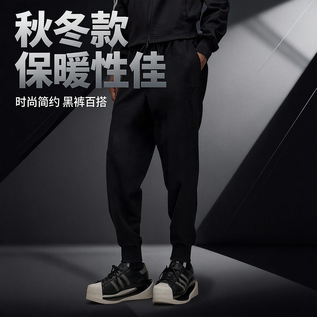 Y-3/Y-3（51-IZ1878）黑色秋冬款时尚简约运动款长裤