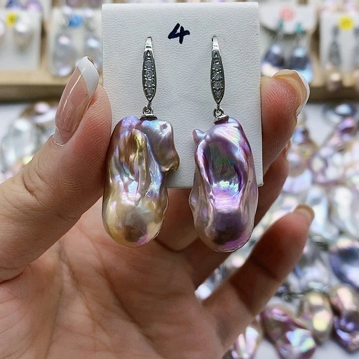 银S925镶嵌淡水珍珠耳饰