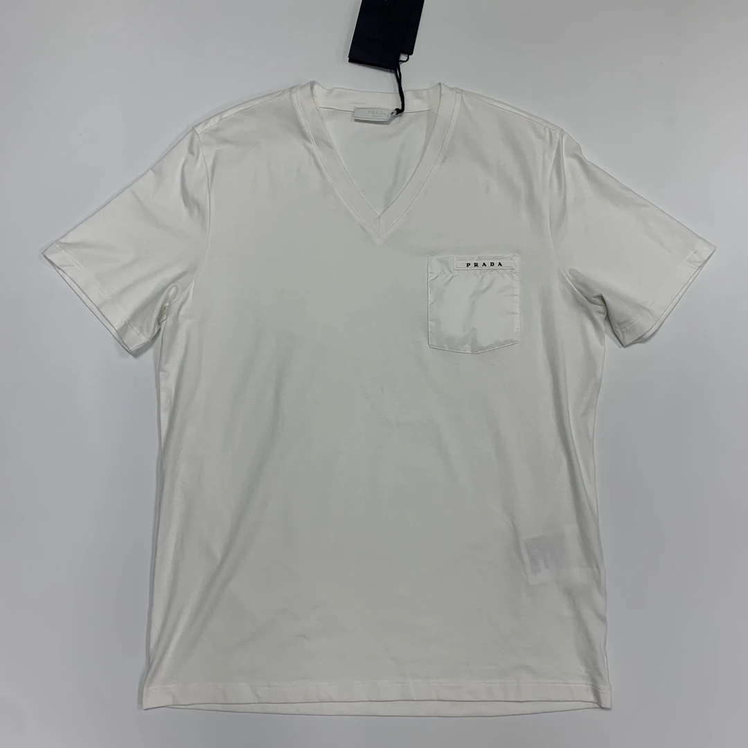 99新 Prada/普拉达 普拉达女士藏白色V字领短袖M码带吊牌