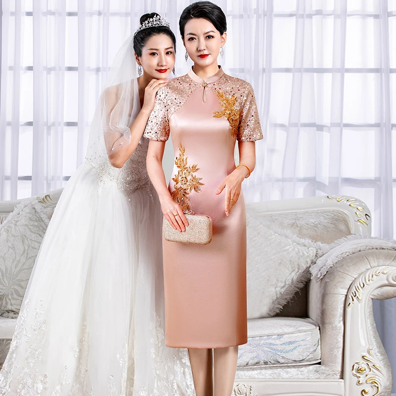 5954高贵喜婆婆婚宴装夏季结婚遮肚子年轻气质妈妈婚宴礼服连衣裙