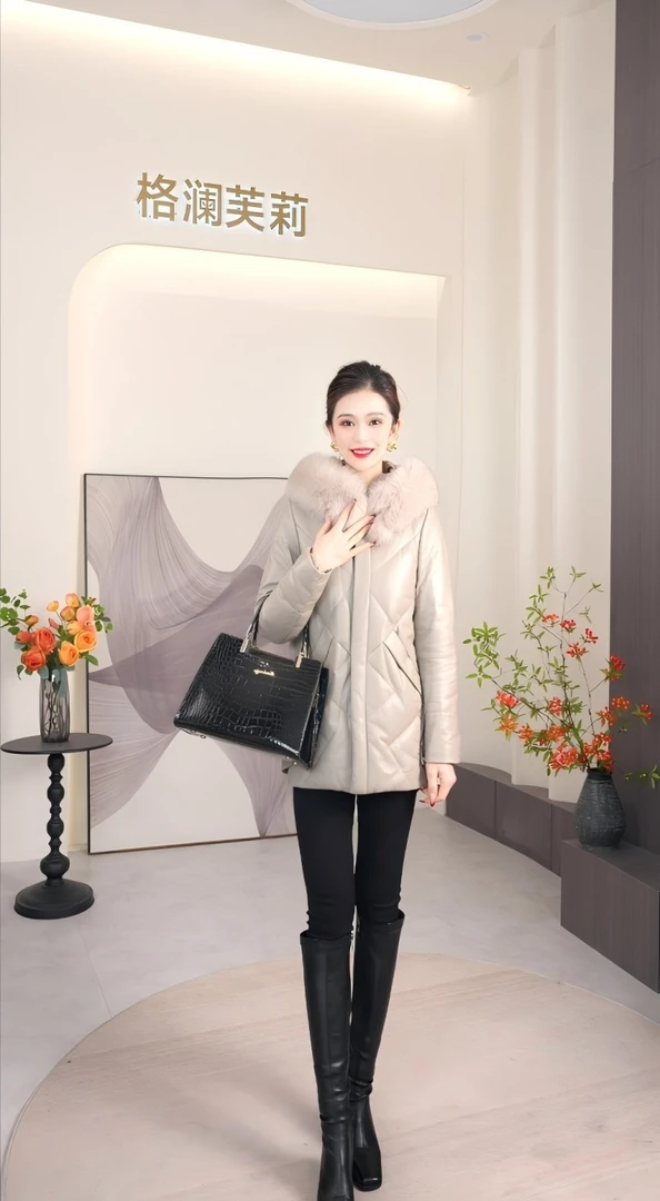 海宁2026爆款高级贵气时尚修身显瘦毛领皮羽绒外套