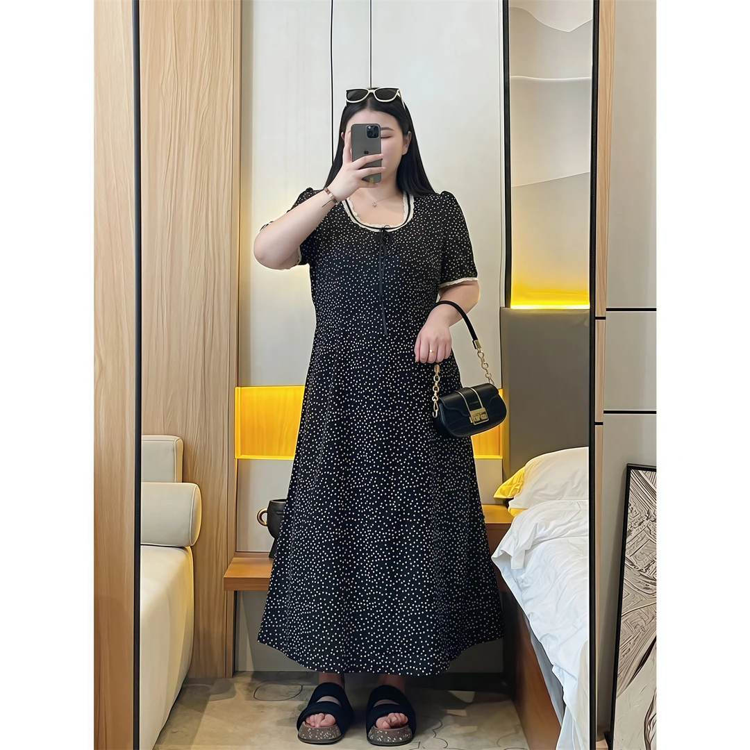 美商松本 /法式赫本风小黑裙15363花契大码200斤胖mm夏季简约洋气