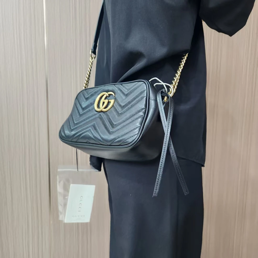 95新 GUCCI/古驰 黑金马蒙相机包/云海优选/51327