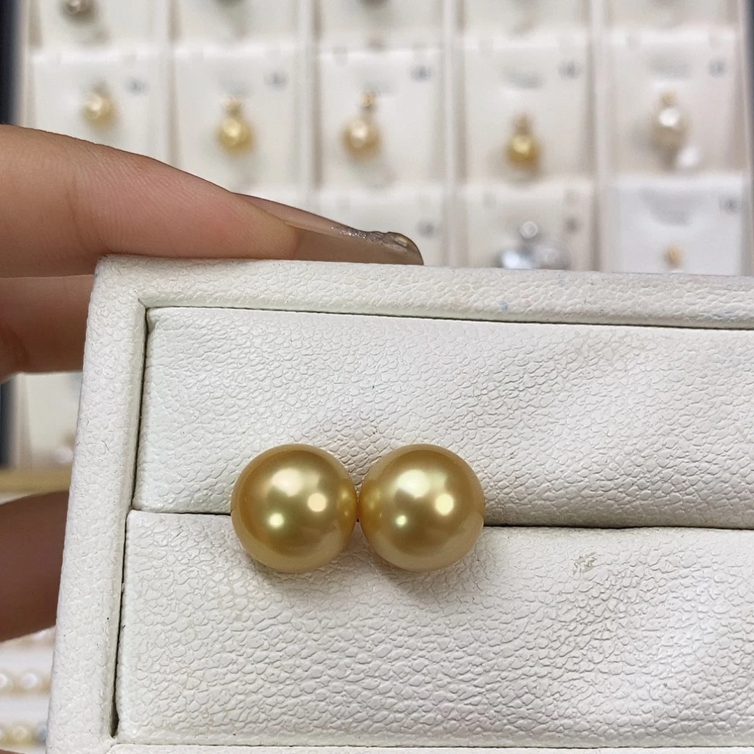18K金镶嵌海水珍珠耳饰金珠12-13