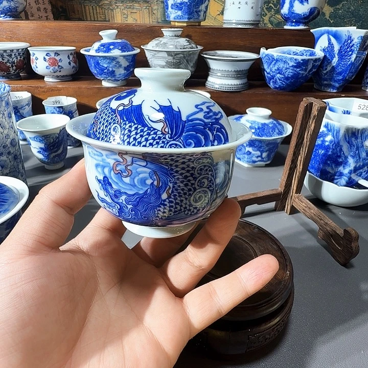 泥塑盖碗手工手绘微瑕