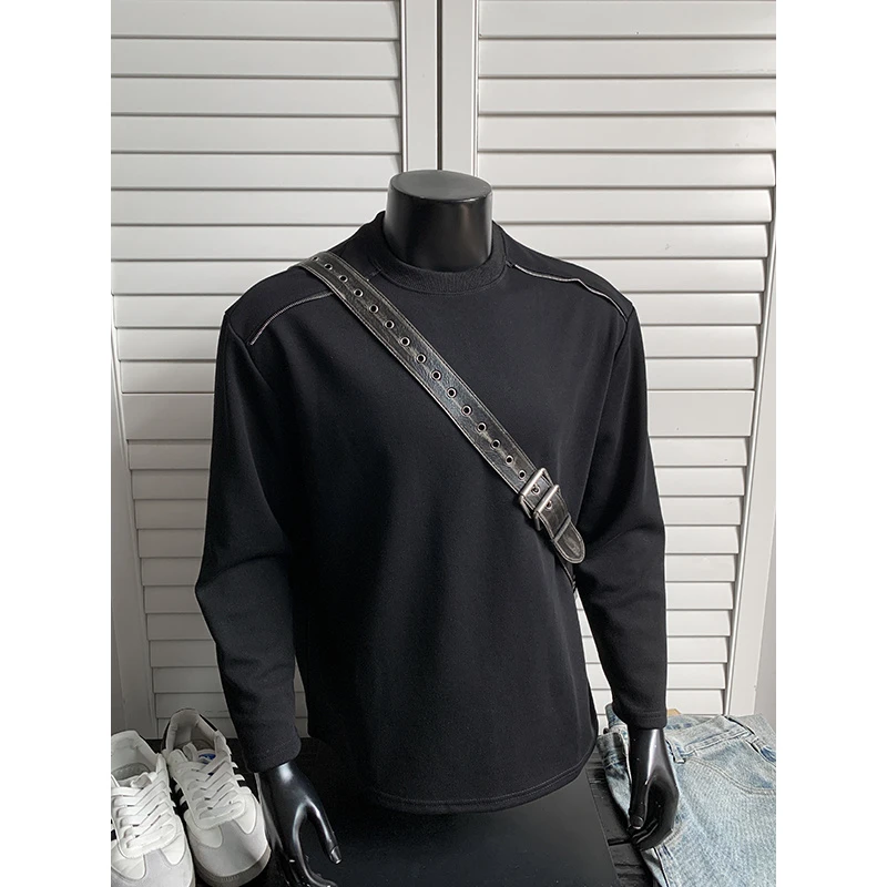 拉链正肩卫衣男春秋款青少年小领口上衣潮牌美式高街圆领重磅外套