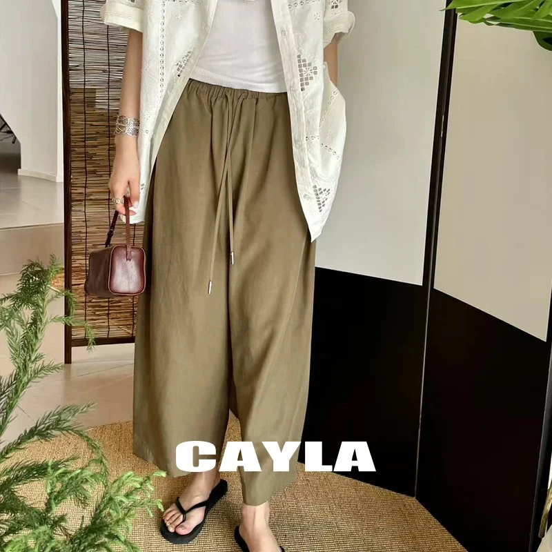 CAYLA25新款老钱风亚麻九分休闲裤
