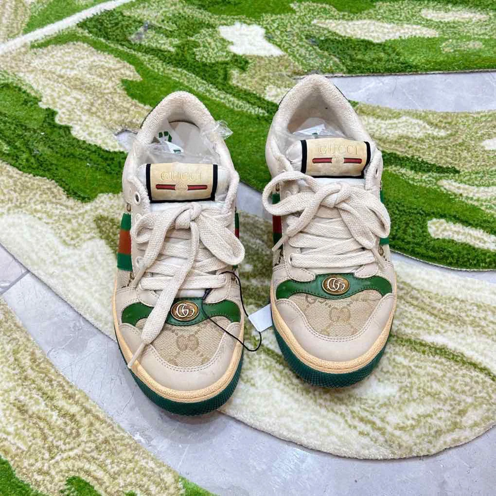 95新 GUCCI/古驰 34.5码 绿色老花小脏鞋