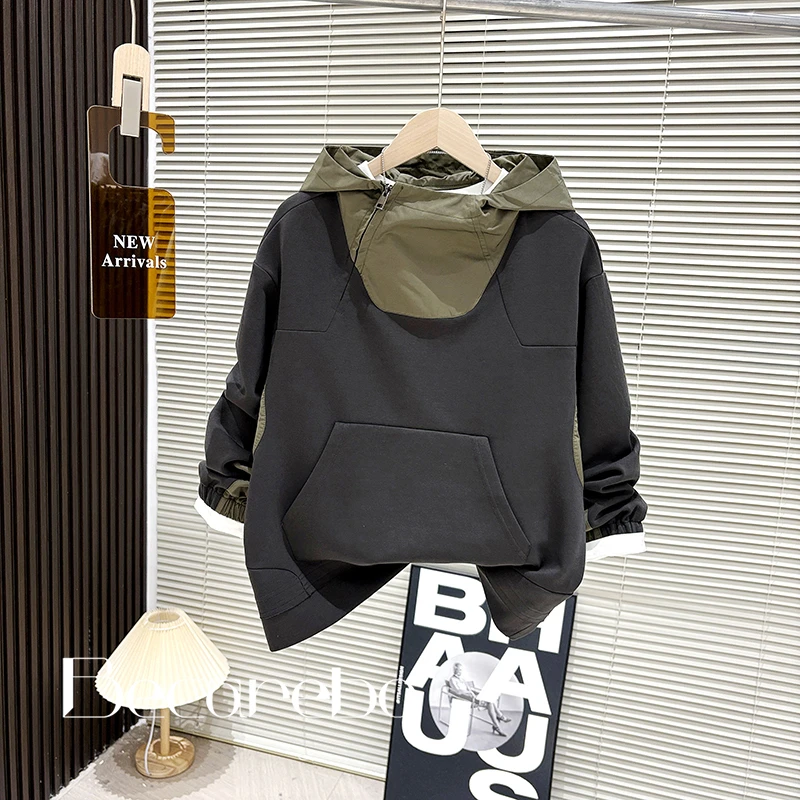 【百搭】青少年童装男童秋装上衣大童休闲宽松卫衣长袖连帽打底衫t