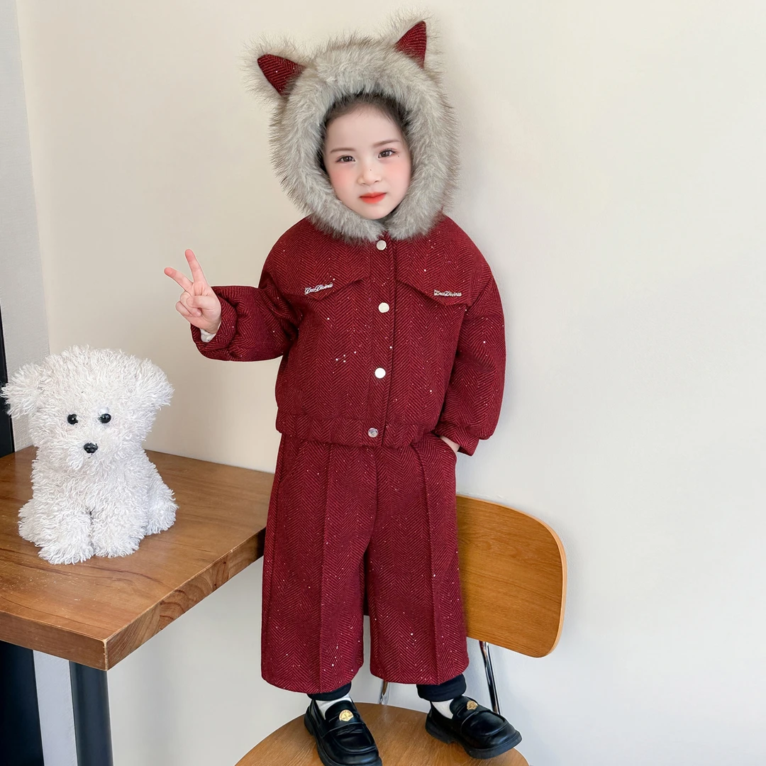 女童拜年服套装冬季2025新款儿童小香风洋气加厚宝宝红色喜庆礼服