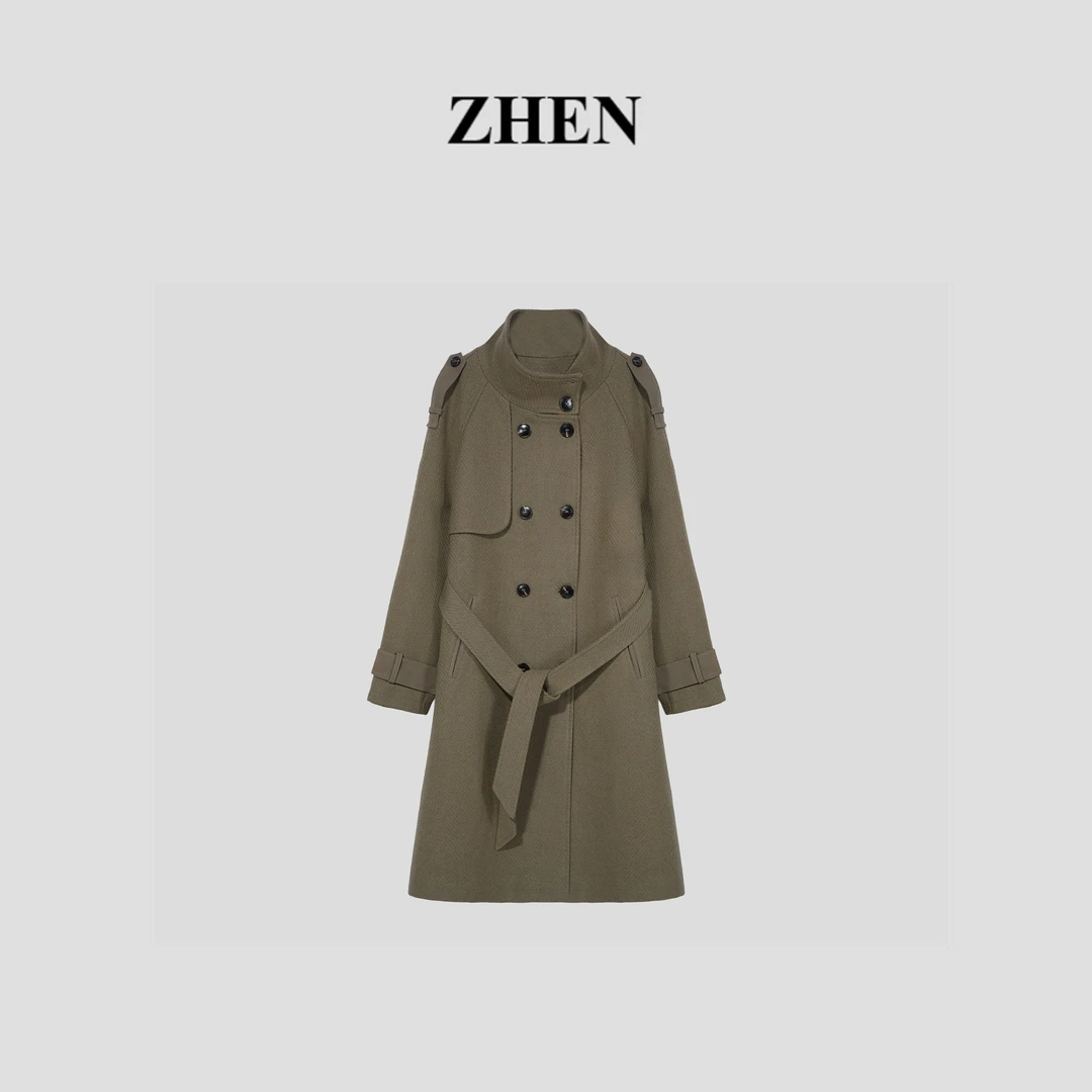 【ZHEN】舒适高雅双排扣腰带双面呢大衣 N3F58006