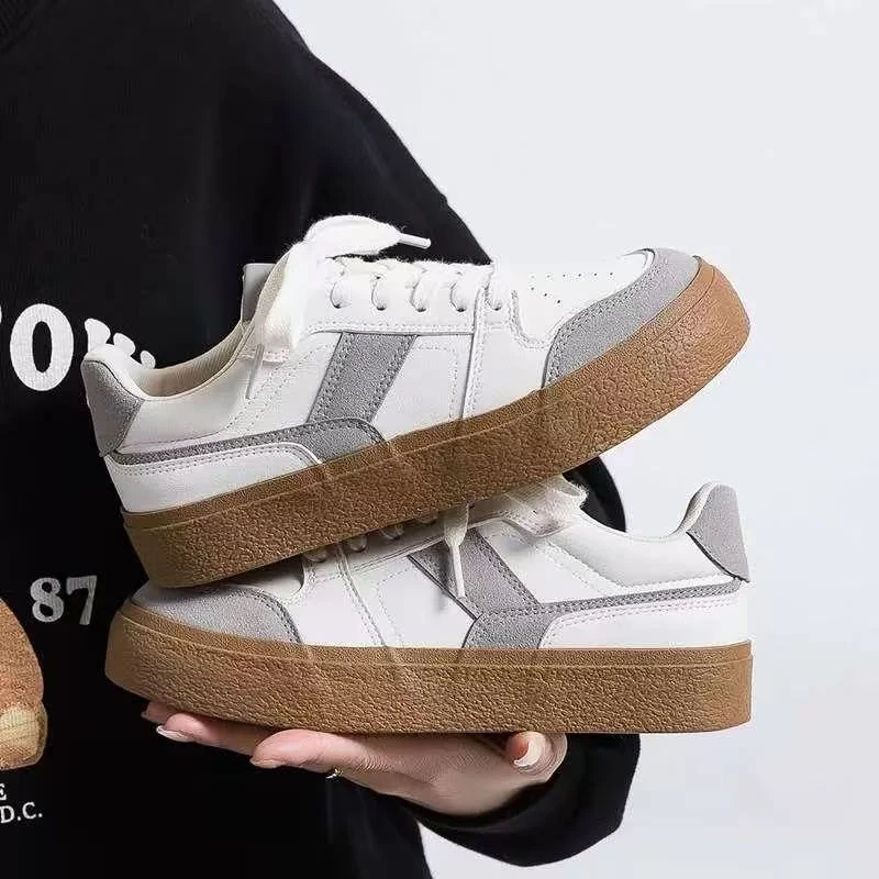 2408 米灰 舒适复古德训鞋2025春季小白鞋女百搭休闲平底运动板鞋