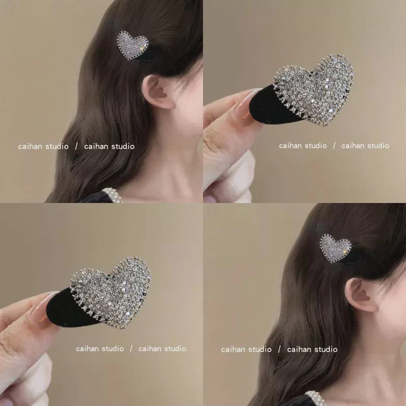 法式甜心~复古爱心水钻发夹女2025新款高端植绒ins刘海夹旅行发卡