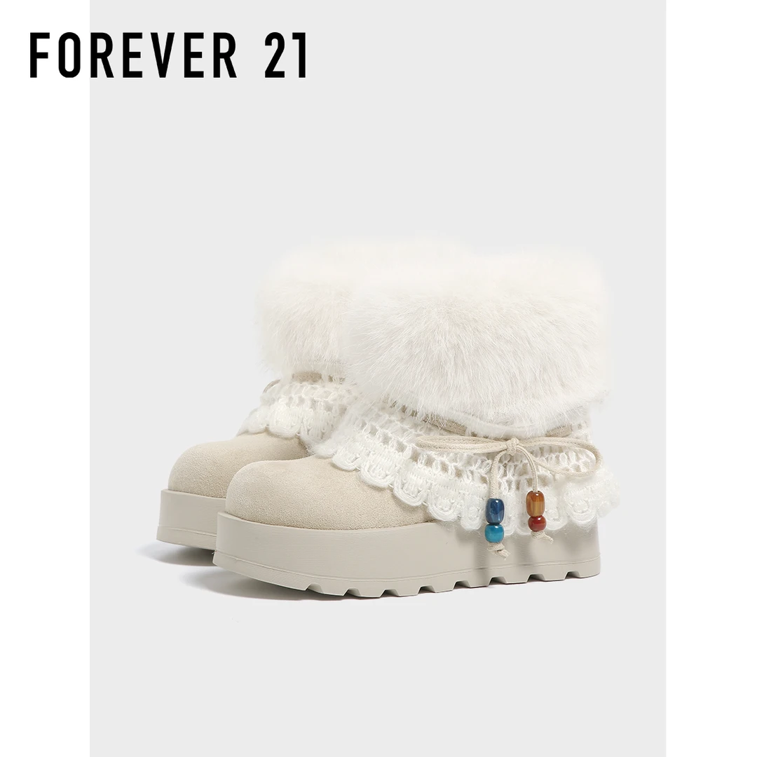 F21超厚底雪地靴女款2025新款冬季皮毛一体加绒加厚中筒毛毛棉鞋