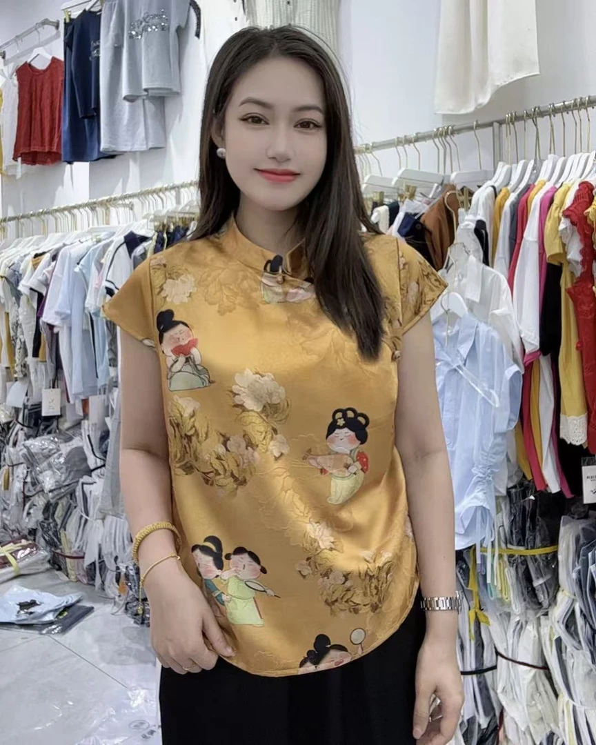 2595 新中式斜襟立领夏季新款改良唐装气质小衫潮