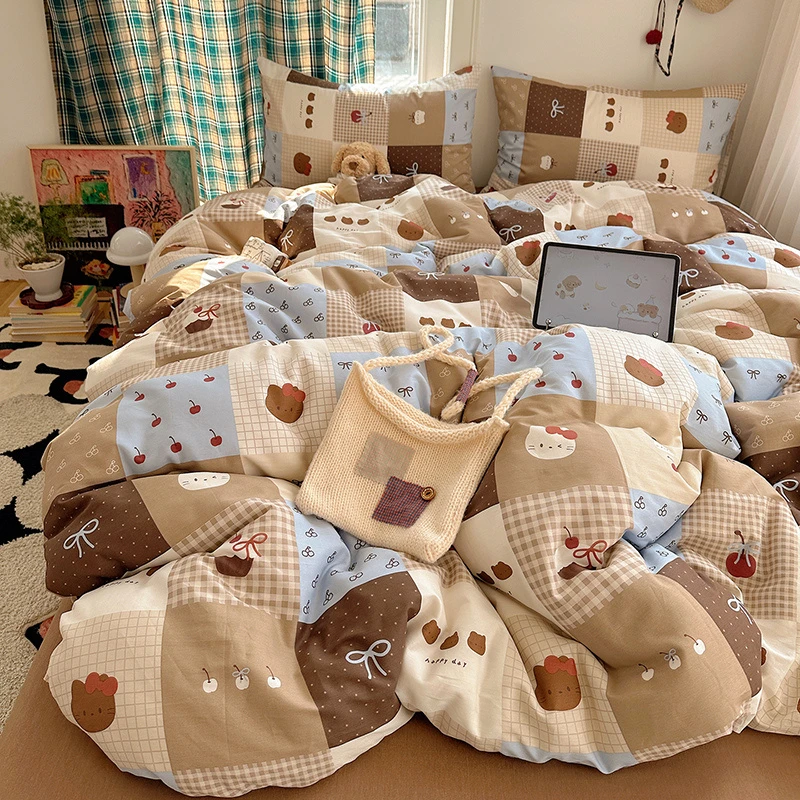 ins风少女心全棉纯棉四件套四季通用被套床上用品宿舍床单人三件4