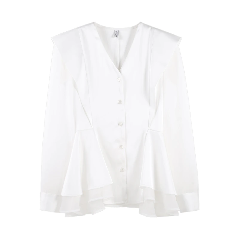 「折叠海风」2025夏季设计师衬衫显瘦荷叶边A摆上衣SHBZC621193