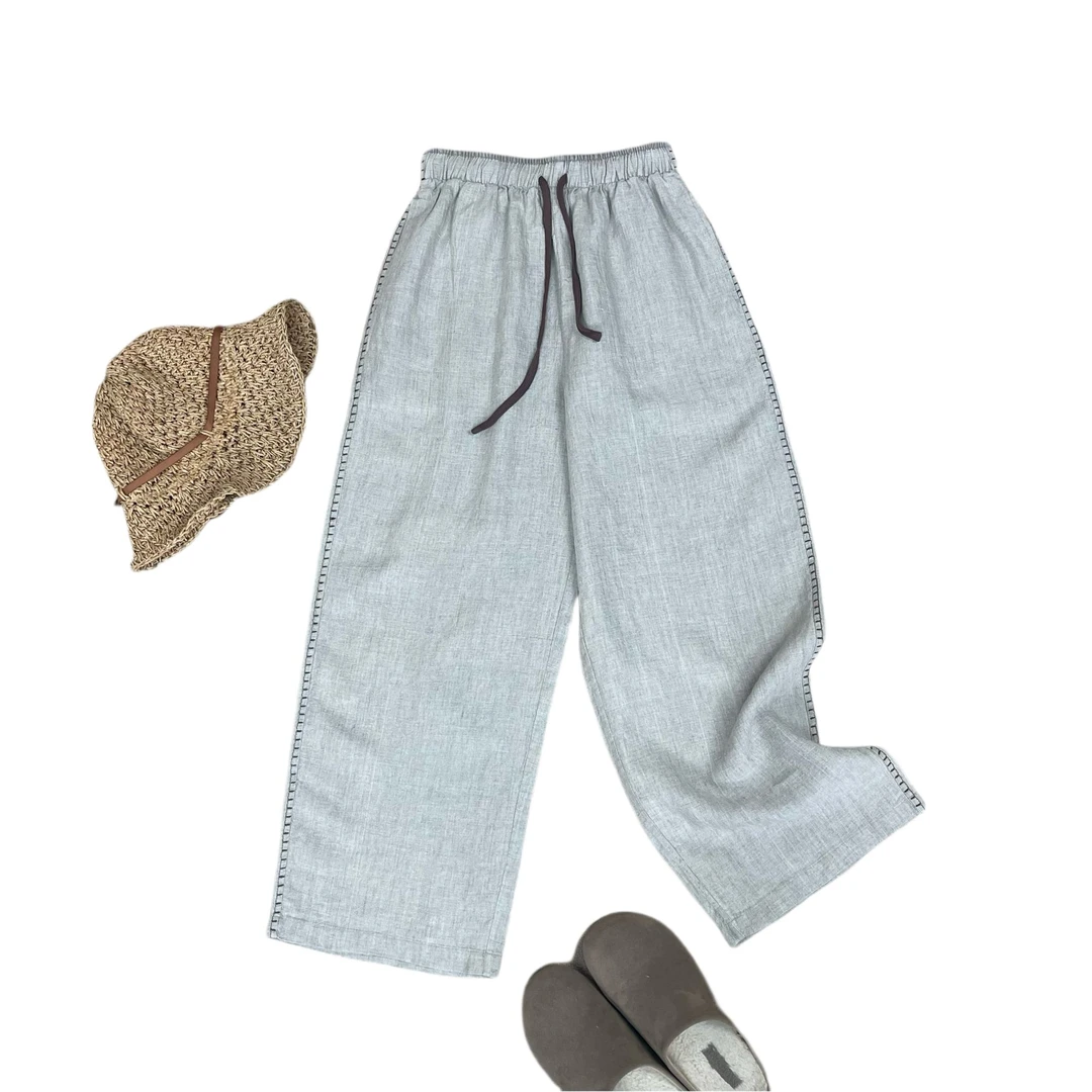 【璞】2024秋重磅双雨露麻百搭休闲裤松紧腰抽绳直筒裤  28002