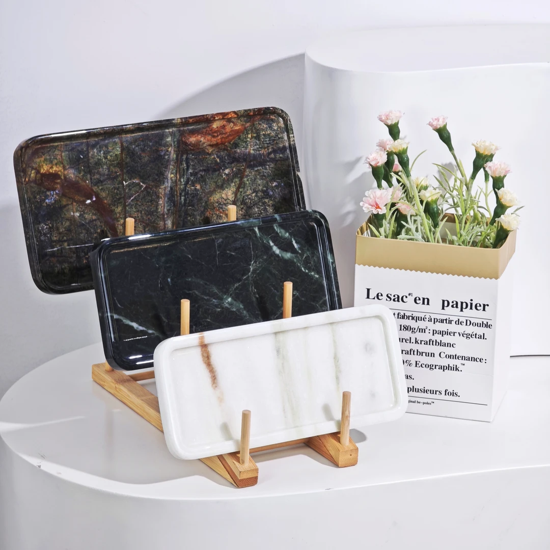 大理石轻奢首饰香薰托盘奢石摆件卫生间浴室洗手台洗漱用品收纳盘