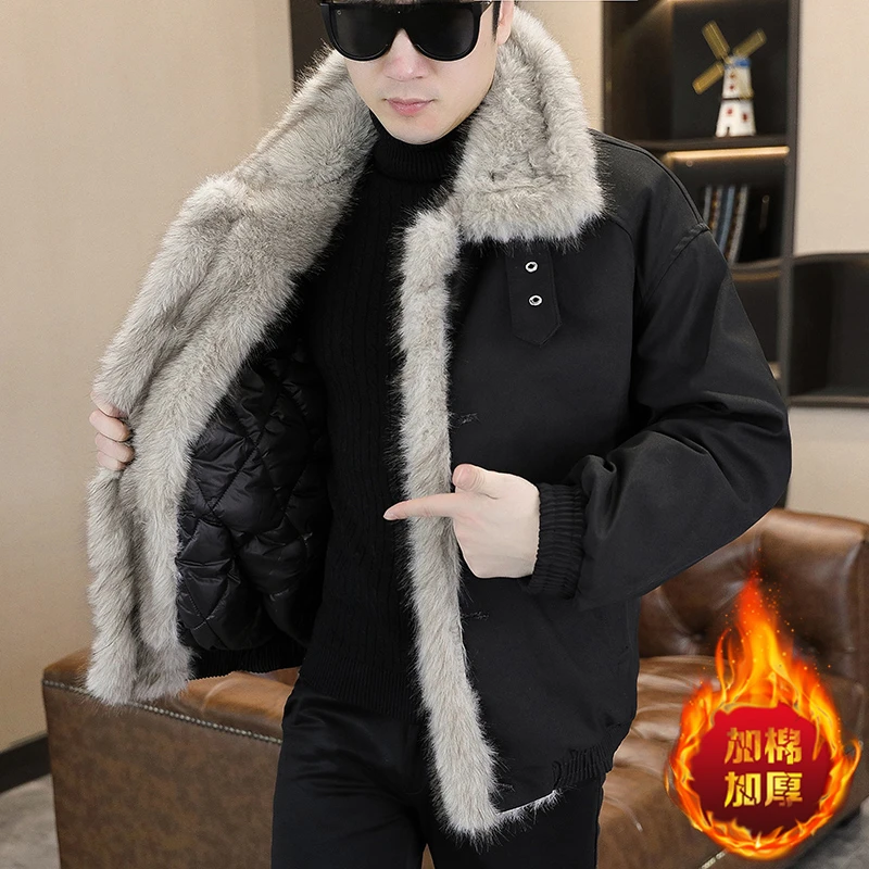 潮流痞帅座山雕加厚棉衣男士冬季毛领翻领棉服外套短款休闲上衣男