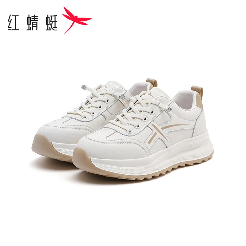 红蜻蜓真皮软底防滑减震舒适运动鞋2025秋季新款时尚休闲女鞋J