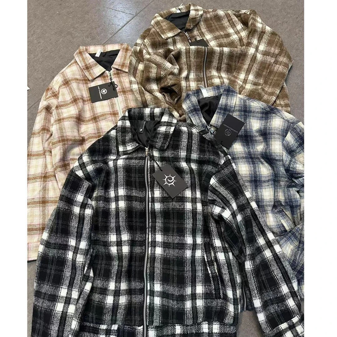 LNF 春秋季男士潮流格子呢子外套百搭翻领上衣-男女同款