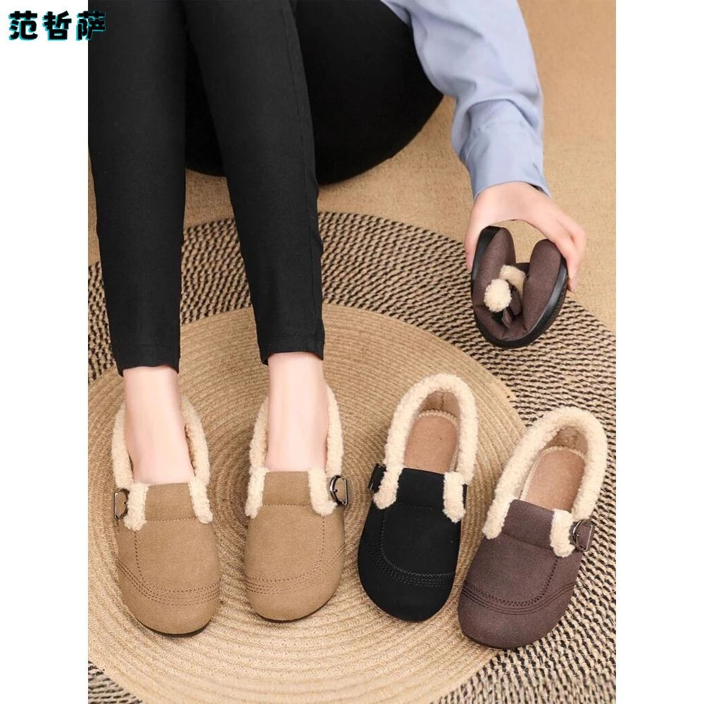 秋冬季新款勃肯鞋加绒保暖棉鞋女羊羔毛豆豆鞋懒人一脚蹬毛毛鞋
