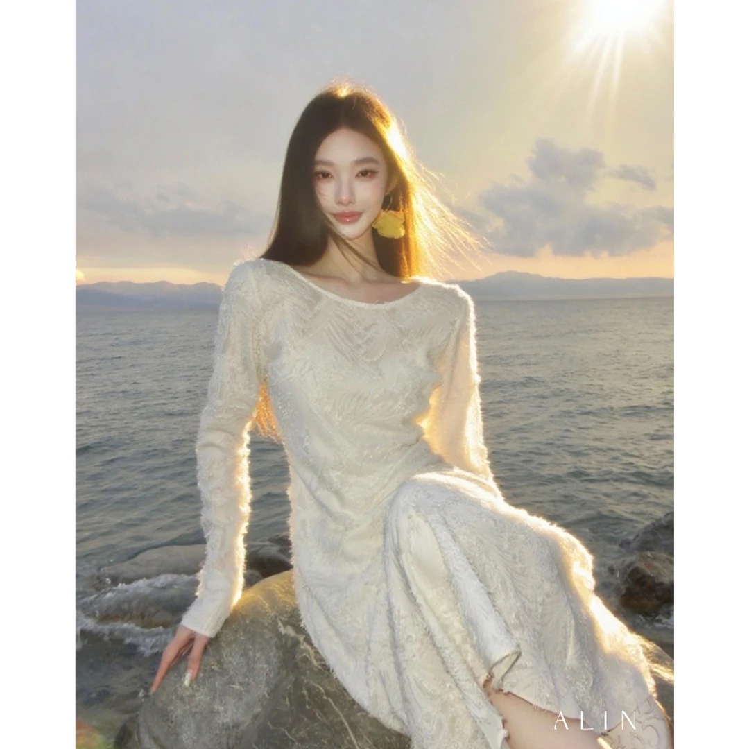 阿琳ALIN【雾绒】立体剪花千金风连衣裙内搭吊带裙两件套女AL5EBL11