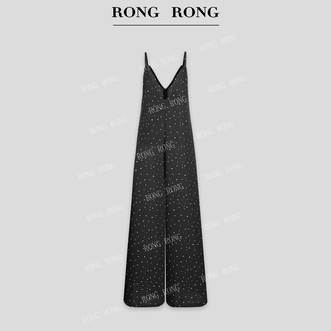 溶溶T【错落星潮】RONGRONGV领复古波点印花垂感吊带连体裤F26QA773