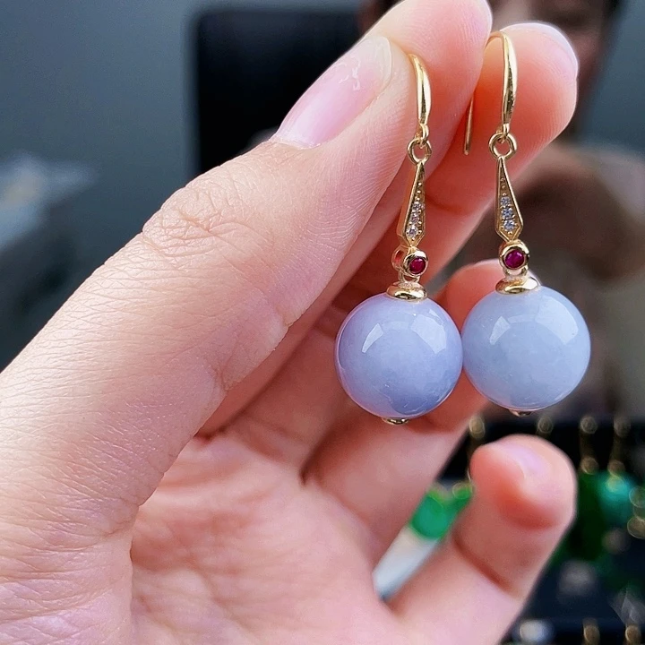 翡翠耳饰银S925镶嵌饰品