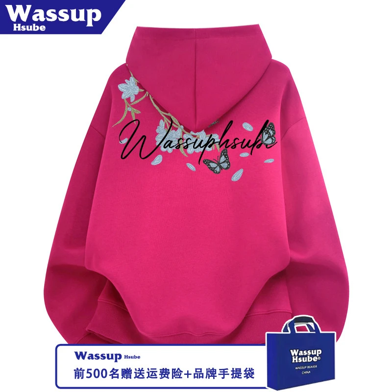 WASSUP HSUBE秋冬季创意设计印花潮流火龙果上衣男款连帽套头卫衣