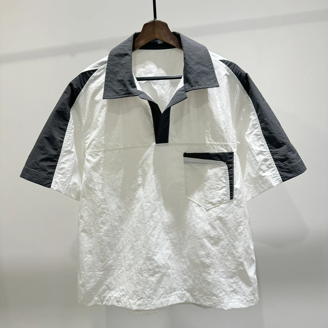 男士简约时尚拼接撞色短袖体恤夏季潮牌INS休闲百搭宽松T恤上衣服