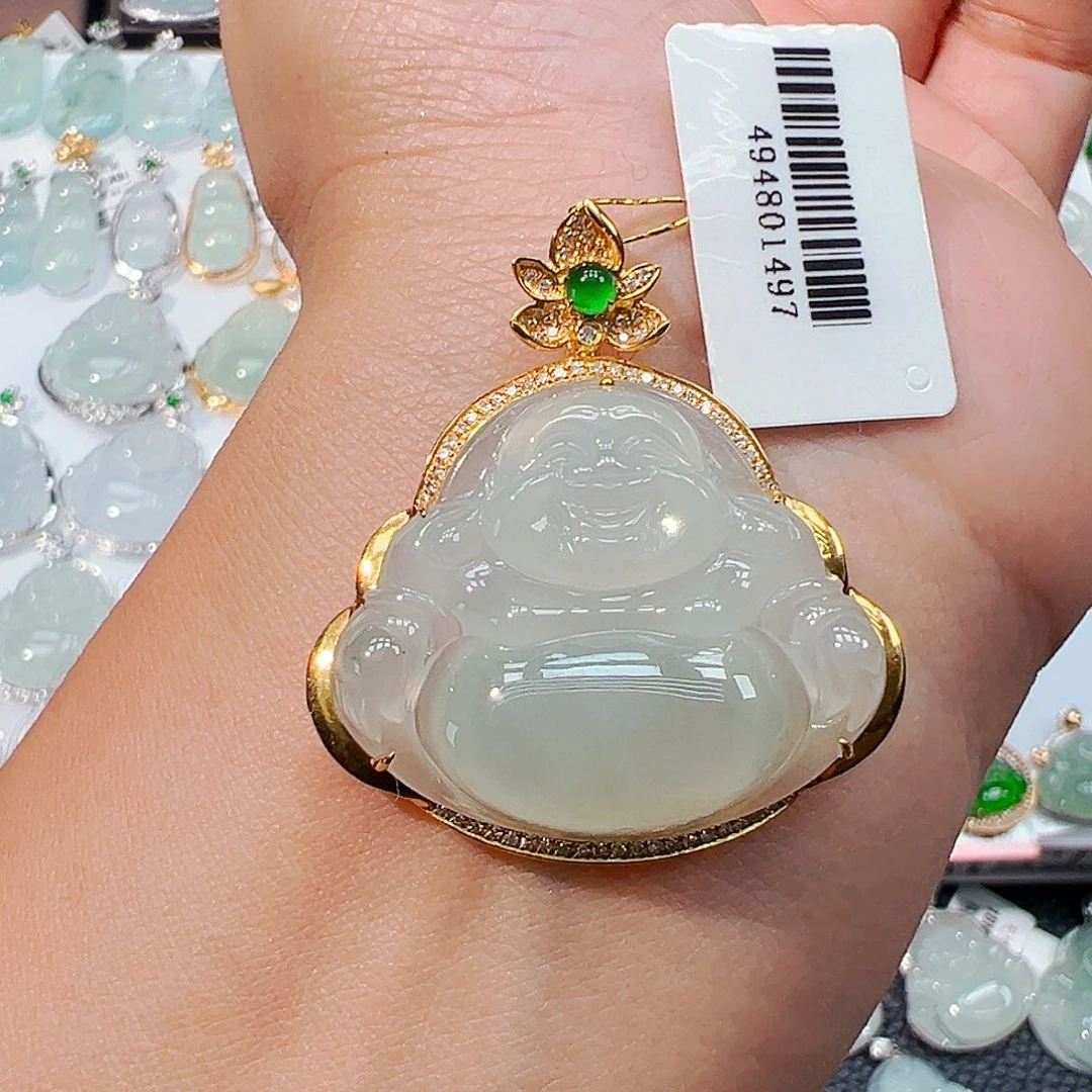 吊坠(不含链)18K金镶嵌翡翠佛公