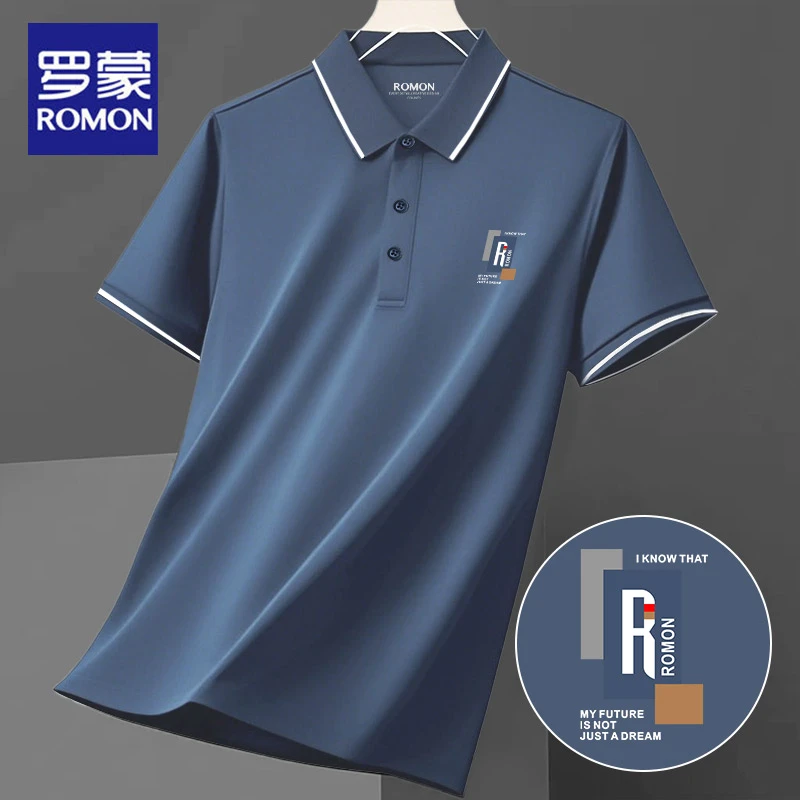 罗蒙桑蚕丝POLO衫男士夏季薄款翻领短袖t恤潮流修身休闲半袖衣服