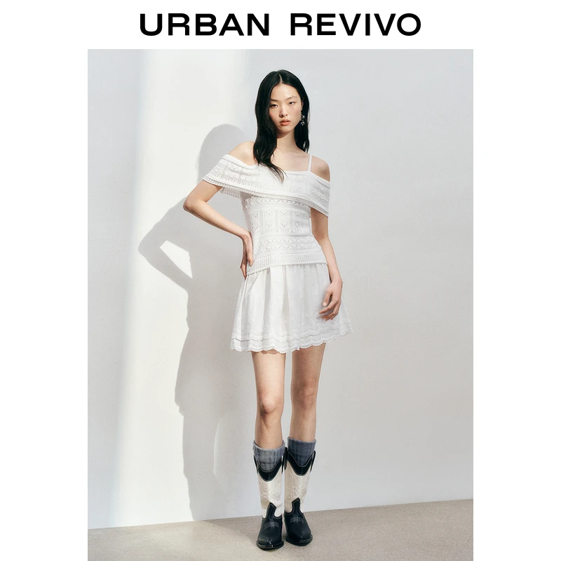 UR2025春季新品女装欧若风拼接蕾丝肌理针织连衣裙UYL950038