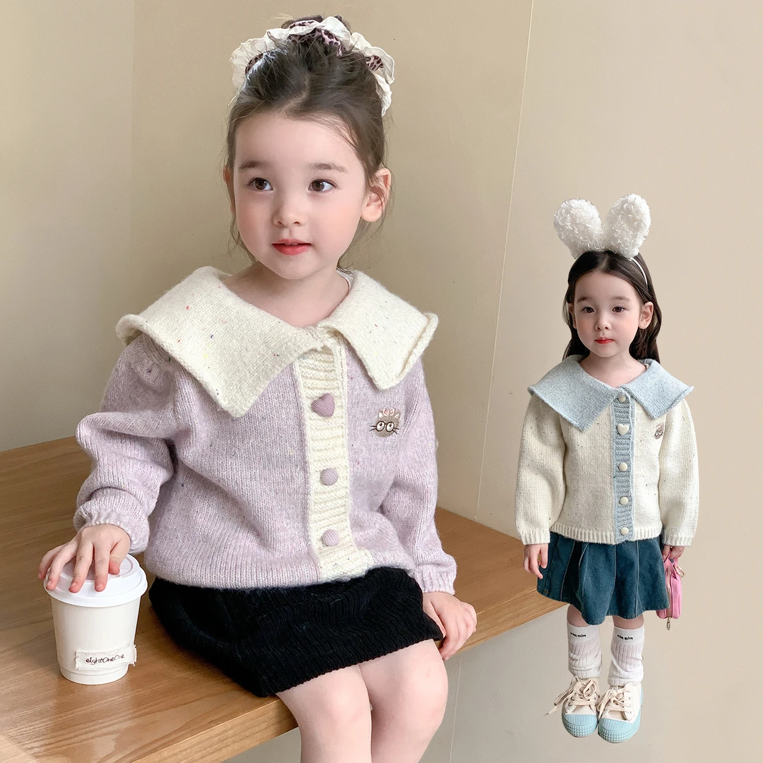 女童针织开衫外套加厚婴儿秋冬装女宝宝毛衣2025新款翻领儿童线衣