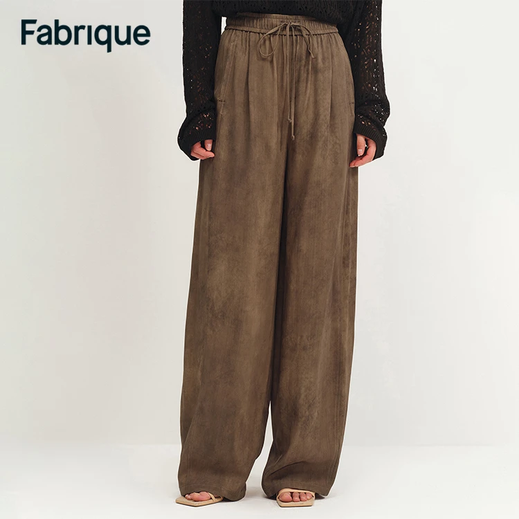 Fabrique Hermione 早秋新品琥珀棕砂洗炒色复古法式松紧腰休闲裤