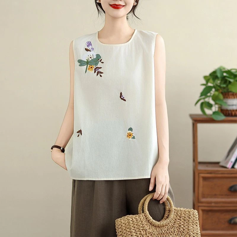 【现货+运费险】棉麻吊带背心复古上衣纽扣装饰薄宽松内搭打底Y904