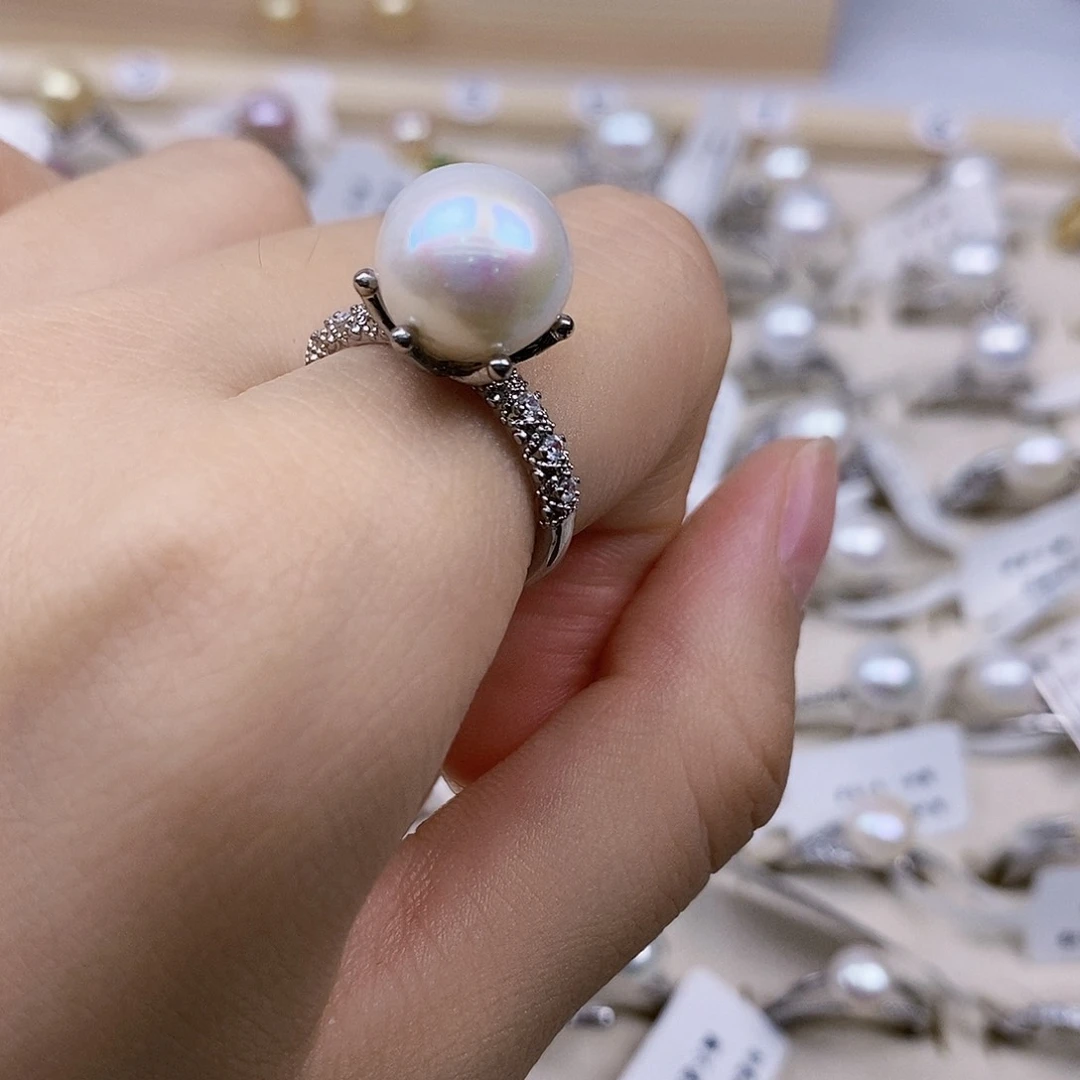 爱***贵戒指银S925镶嵌淡水珍珠