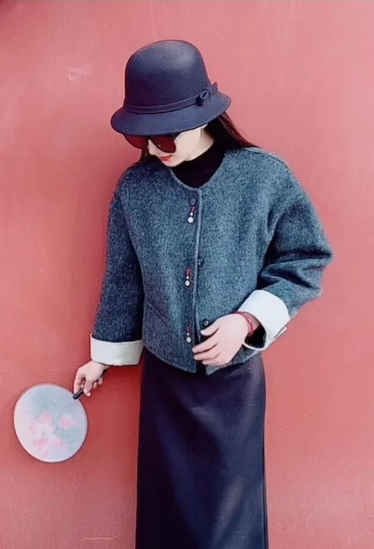 【工厂店直销】国风新版2837韩版宽松气质时尚通勤百搭双面羊毛大衣